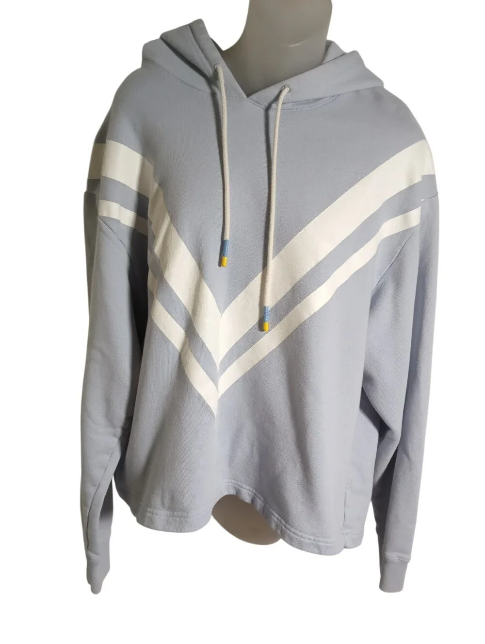Tory Sport Periwinkle Blue Chevron Cotton Cropped Boxy Pullover Hoodie Sz L
